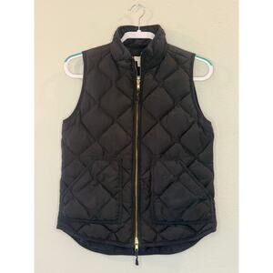 J. Crew Excursion Quilted Down Puffer Black Vest Sz XS Zip Gold Closure